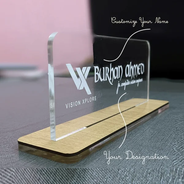 Engraved Transparent Acrylic Nameplate – Elegant & Professional